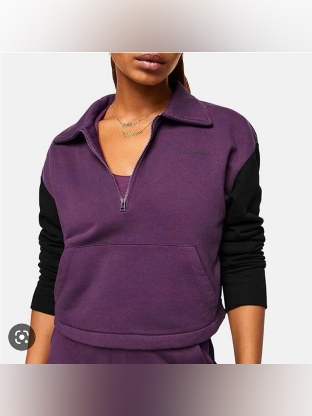 Outdoor Voices Pickup 1/4 Zip Sweatshirt XS Black Purple Colourblock
